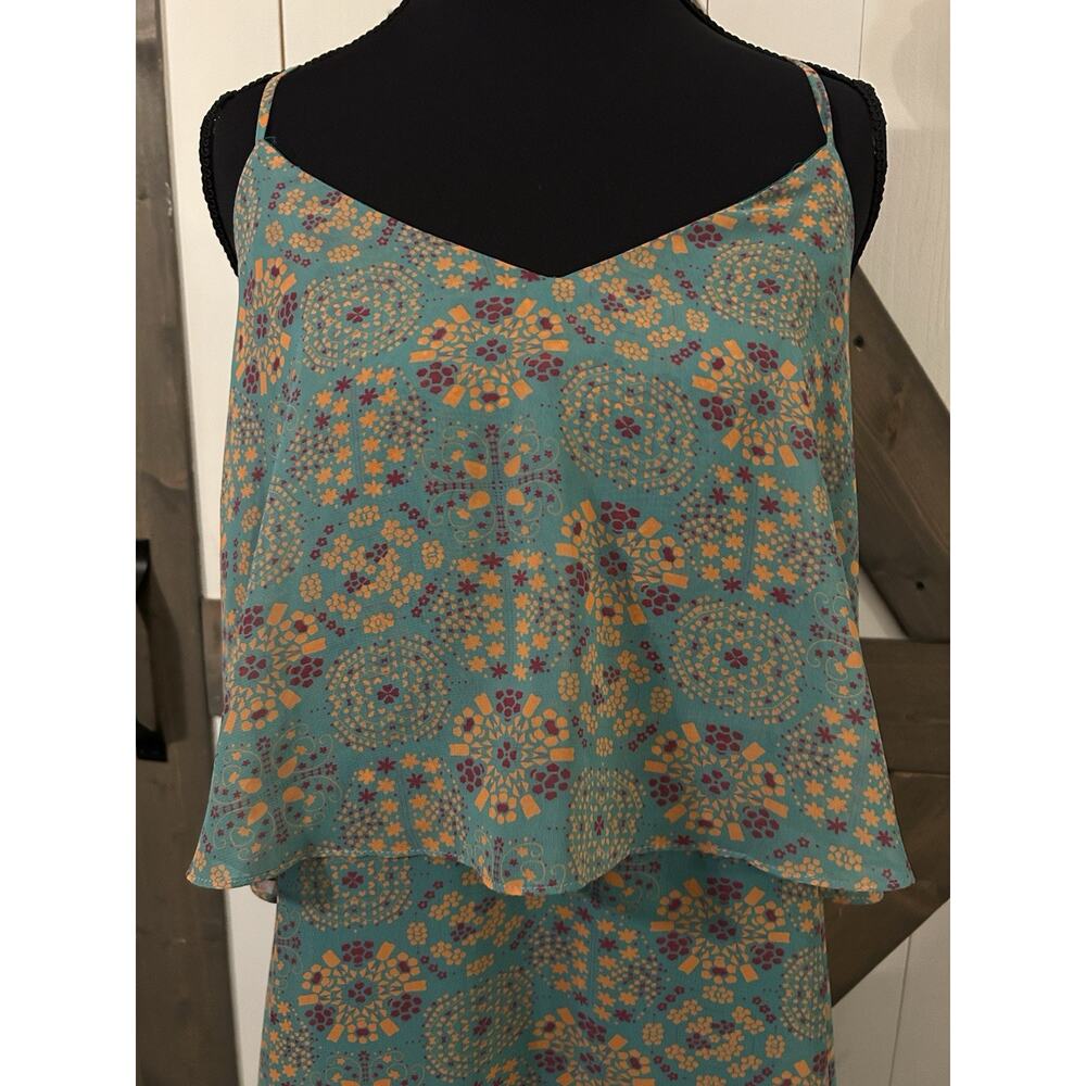 Teal Printed Spaghetti-Strap Dress